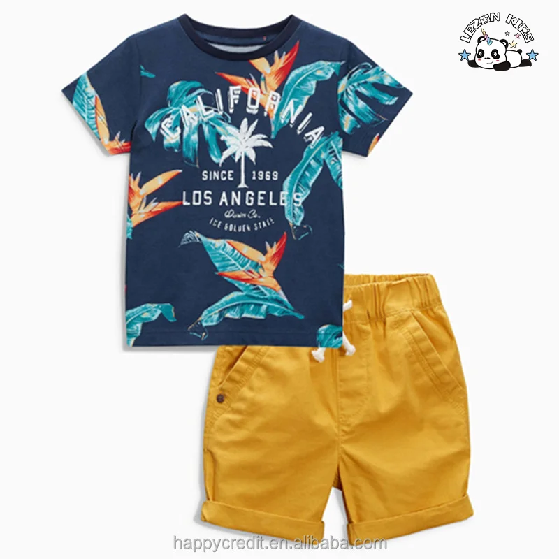 LEZONKIDS - Conjuntos de Roupas Infantis no Atacado 2-7 Anos Roupas Casuais Conjunto de Roupas de Meninos Camiseta Estampada Shorts de Algodão Conjuntos Infantis
